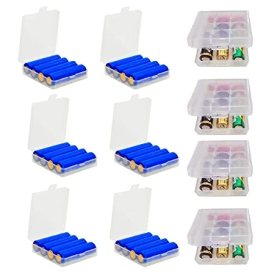 Abbildung von HUAZIZ 4 Stück 18650 Batteriebox aus Kunststoff, Transportbox für Akkus/Batterien + 6 Aufbewahrungsbox Batterien und Akkus Akkubox AA AAA