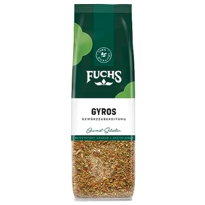 Abbildung von Fuchs Gewürze Gyros Gewürzzubereitung im recyclebaren Nachfüllbeutel, Gewürzmischung mit ausgewählten Kräutern für Rind und Schweinefleisch 70 g