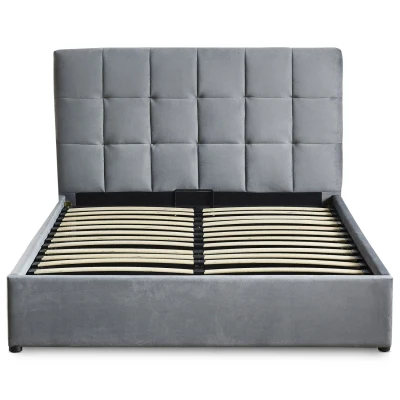 Abbildung von Doppelbett Luftani mit aufklappbarem Bettkasten 180x200cm Velours Silber Menzzo