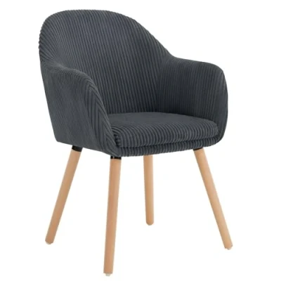 Abbildung von WOLTU Esszimmerstuhl, Stuhl Esszimmer Esstisch, Küchenstuhl Armlehnstuhl Polsterstuhl, Sessel Wohnzimmer Modern, mit Armlehnen, aus Cord, Massivholzbeine, Dunkelgrau, EZS26dgr 1