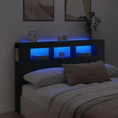 Abbildung von vidaXL LED Kopfteil, Bettkopfteil mit Leuchten, Betthaupt Ablagen, Bettzubehör Schlafzimmer, Schwarz 160x18,5x103,5cm Holzwerkstoff