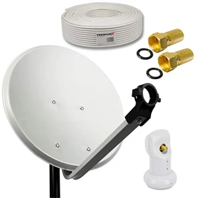 Abbildung von PremiumX Camping SAT Anlage 45cm Hellgrau Single LNB 10m Kabel 2x F Stecker Antenne