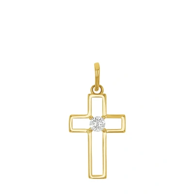Abbildung von amor Motiv Zirkonia Synth Kreuz Anhänger, Damen, Größe: One Size, Gold