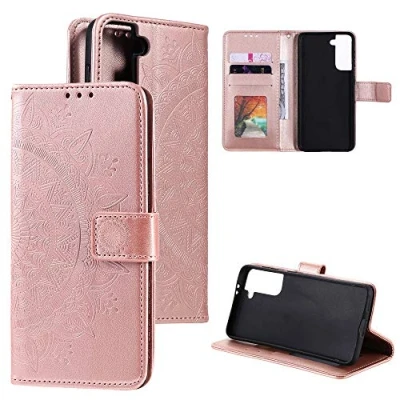 Abbildung von CoverKingz Handyhülle kompatibel mit Samsung Galaxy S21 5G Handytasche Kartenfach Klapphülle Case Handy Hülle klappbar Motiv Mandala Rosegold