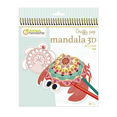 Abbildung von Avenue Mandarine GY094C Malbuch Graffy Pop Mandala, Zeichenpapier 250g, vorgestanzte Formen, 12 Motive wiederholen sich jeweils dreimal, ideal für Kinder ab 6 Jahren, 1 Stück, 3D Mandala