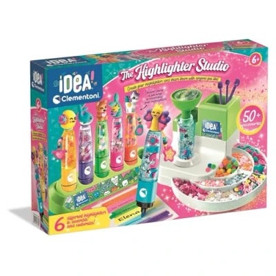 Abbildung von Clementoni Idea Textmarker Werkstatt mit über 50 Accessoires Kreativspielzeug, Stift Bastelset, Personalisierter Stift, Geschenk Set für Kinder ab 6 Jahren 18860