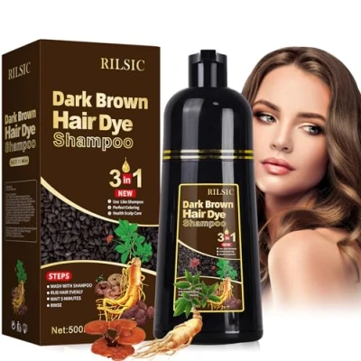 Abbildung von Hair Dye Shampoo, Haarfärbeshampoo für graues Haar Sofort Haarfarben haarfarbe Shampoo Color farbshampoo Männer und Frauen (500ML) (Dunkelbraun)
