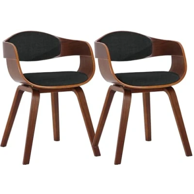 Abbildung von CLP 2er Set Retrostühle Kingston mit Stoffbezug und umlaufender Rückenlehne I Lehnstühle Polsterung Holzgestell, Farbe:walnuss/schwarz, Gestell Farbe:walnuss