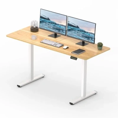 Abbildung von FitStand 140x60cm höhenverstellbarer Schreibtisch Elektrisches Stehpult, höhenverstellbares Stehpult mit Kopfhörerhaken, für das Home Office Memory Funktion und Kindersicherung (Ahorn)