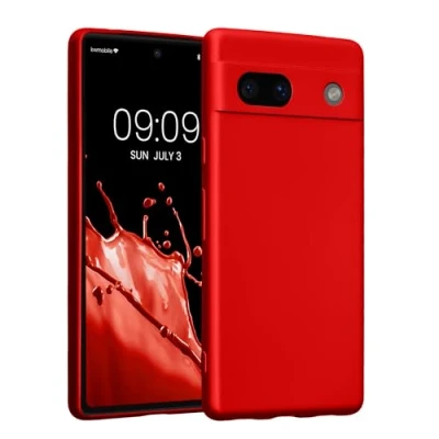 Abbildung von kwmobile Handyhülle kompatibel mit Google Pixel 7a Hülle weiche Silikon Case metallisch schimmernd in Metallic Dunkelrot