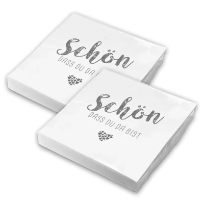 Abbildung von itenga Servietten Schön dass du da bist 30 x 30cm 3 lagig 40 Stück für Kommunion Konfirmation Hochzeit Taufe und andere Feiern (weiß)