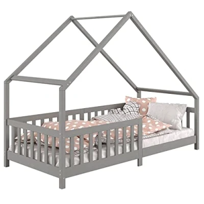 Abbildung von IDIMEX Kinderbett CORA, Hausbett Tipibett Montessoribett mit Rausfallschutz 90 x 200 Kiefer ma