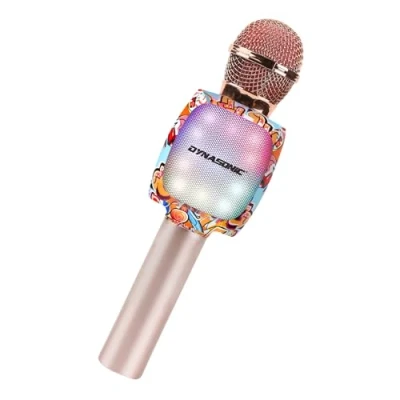Abbildung von DYNASONIC Karaoke Mikrofon, Bluetooth, Spielzeug für Jungen und Mädchen, kabellos, tragbar, mit LED Lichtern Kinder, originelle Geschenke Kinder (DM 05 Gold)