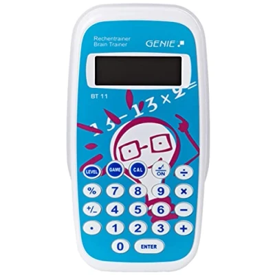 Abbildung von Genie BT11 Rechentrainer (Lernspiel; Mathe lernen durch ca. 300.000 Aufgaben; Inkl. Taschenrechner Funktion; Schutzdeckel)