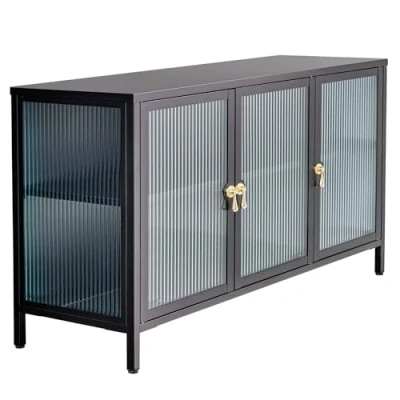 Abbildung von Riess Ambiente Modernes Sideboard Amsterdam 105cm schwarz Gold Riffelglas Metall Vitrine Schrank Kommode für Dein Wohnzimmer