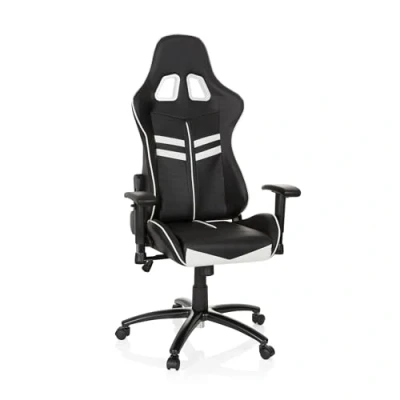 Abbildung von hjh OFFICE Gaming Stuhl League PRO mit Armlehnen, ergonomischer Sportsitz, Kopfstütze, Höhenverstellbar, Zocker Sessel, 729200 (schwarz weiß, Kunstleder)