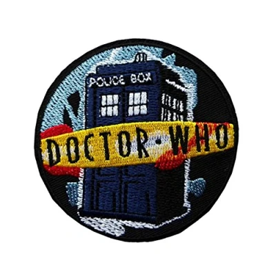 Abbildung von Aufnäher mit Tardis Motiv aus Dr. Who, zum Aufbügeln / Aufnähen, bestickt
