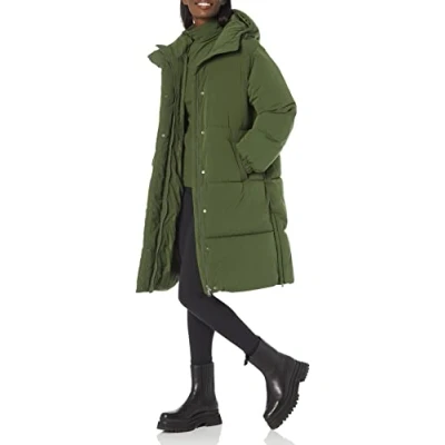 Abbildung von Amazon Essentials Damen Lange Oversize Daunenjacke mit Kapuze (in Übergröße erhältlich), Dunkles Olivgrün, XXL