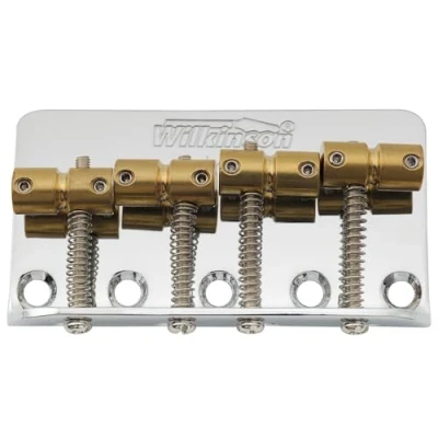 Abbildung von Wilkinson WBBC Vintage 4 Saiter Bass Steg Bridge Messing Saitenreiter Brücke für Fender Precision Jazz E Bass, Chrom