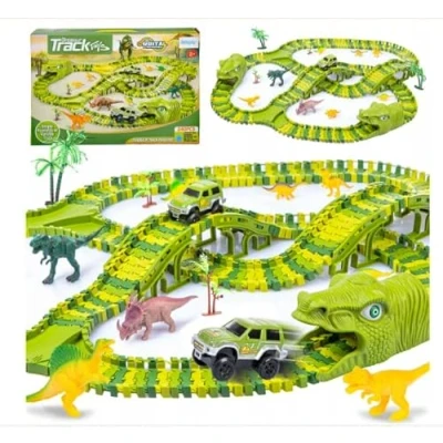 Abbildung von kinderplay Autorennbahn Mega große Dinosaurierpark Dinosaurier Rennbahn 360 cm (Streckenlänge 3,60 m), (275 tlg), 1 x Batterie betriebenes Auto