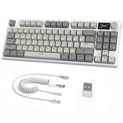 Abbildung von RK86 Pro Mechanische Tastatur, 2,4G Wireless/BT5.0/USB C Wired Gaming 75% Layout TKL 87 Tasten mit 1.2&quot; TFT HD Farbdisplay und CNC Knopf, RGB Backlit TTC Hot Swap Linearschalter Grau