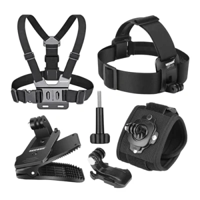 Abbildung von NEEWER Zubehör Set kompatibel mit GoPro Hero Insta360 DJI AKASO Action Kamera, Schnellwechsel Kopfgurt Halterung, Brustgurt, Rucksack Hut Clip Halter &amp; 360 Handgelenkriemen für, GP 75