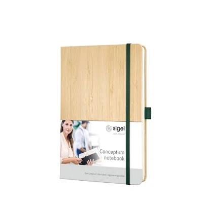 Abbildung von SIGEL CO670 Notizbuch, echtes Bambuscover, red Dot award winner 2022, nachhaltiges Papier, Lineatur, ca. A5, 100 g, Hardcover, 194 nummerierte Seiten, Stiftschlaufe, Conceptum