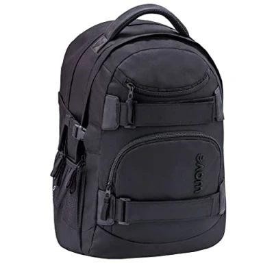 Abbildung von Wave Infinity Schwarz Schulrucksack mit Laptopfach Tabletfach/Brustgurt Hüftgurt / 43 x 31 22 cm 30 Liter/Unisex/Rucksack Daypack (338 72/A Posh Black)
