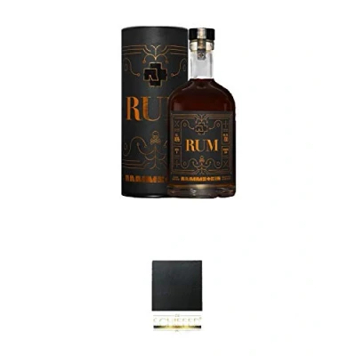 Abbildung von Rammstein Rum 0,7 Liter Offizieller Fan Artikel + Schiefer Glasuntersetzer eckig ca. 9,5 cm Durchmesser