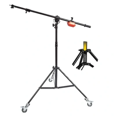 Abbildung von Foto Studio Heavy Duty Boom Light Stand mit Arm, Frühling Gepolsterte Arm Stativ Räder Stahl Gegengewicht für Fotografie Video Reflector Softbox Flash Strobe