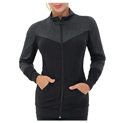 Abbildung von AMZSPORT Damen Laufjacke Sportjacke Langarm Trainingsjacke Sweatjacke mit Tasche Für Yoga Fitness Schwarz XL