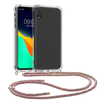 Abbildung von kwmobile Necklace Case kompatibel mit Apple iPhone XR Hülle Silikon Cover Handykette Band Handyhülle Pink Transparent Violett Gelb