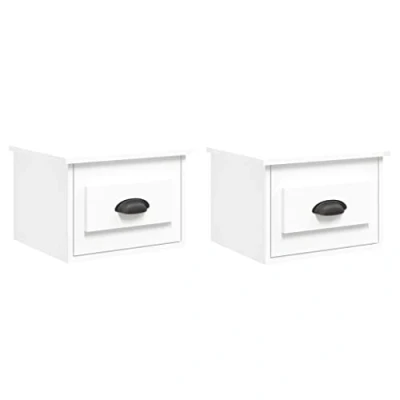Abbildung von vidaXL Wand Nachttisch 2 STK., Hängender Nachtschrank mit Schublade, Nachtkommode Nachtkonsole Wandmontage für Schlafzimmer, Wandregal Wandschublade, Weiß