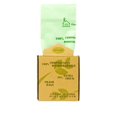 Abbildung von Extra starke Premium Müllbeutel, kompostierbare, biologisch abbaubare 6 l/10 l/30 l pflanzliche Lebensmittelabfallbeutel für die Küche zu Hause in einer Kraftbox (10L 150 Müllbeutel)