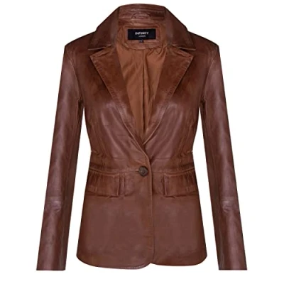 Abbildung von Infinity Leather Klassischer Damen Bräunen Blazer aus Echtem Leder mit Einem Knopf