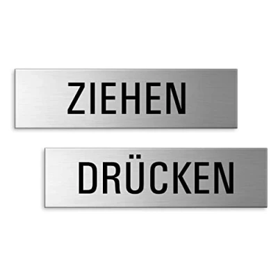 Abbildung von Türschilder Ziehen + Drücken 150x40 mm 2er Set Aluminiumschilder Edelstahloptik Nr.28008 K
