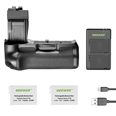 Abbildung von Neewer Ersatz Akkugriff für DSLR Kameras Canon EOS 550D 600D 650D 700D Rebel T2i T3i T4i T5i mit Lithium Ersatzakkus LP E8 / USB Ladegerät