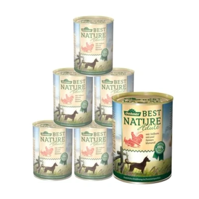 Abbildung von Dehner Best Nature Hundefutter, Nassfutter getreidefrei, für ausgewachsene Hunde, Lachs / Geflügel Reis, 6 x 400 g Dose (2.4 kg)