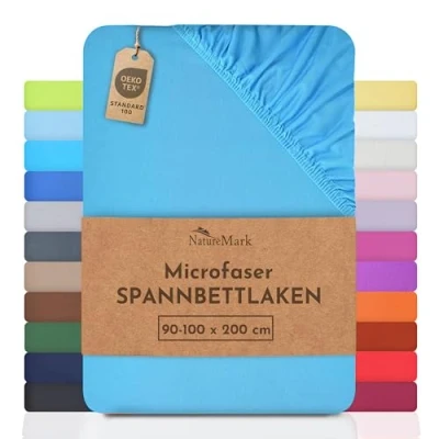 Abbildung von Spannbettlaken Microfaser Spannbettlaken, NatureMark, Polyester, Gummizug: rundum, viele Größen und Farben Markenware, 90x200cm, Türkis