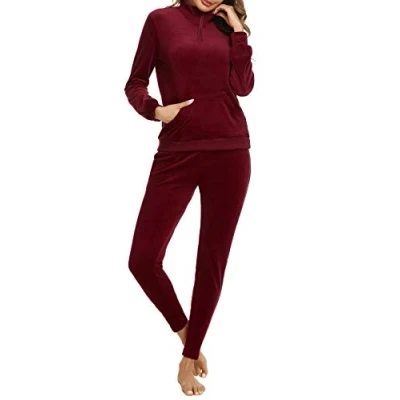 Abbildung von Irevial Damen Velours Hausanzug Tracksuits, Weinrot, M EU