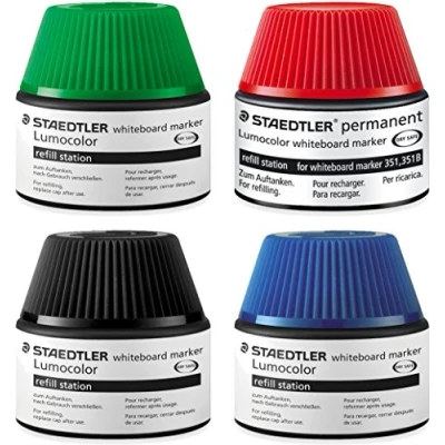 Abbildung von Staedtler Lumocolor whiteboard Marker Nachfüllstation für 351/351 B, 15 20x Nachfüllen 4 Farben blau rot grün schwarz