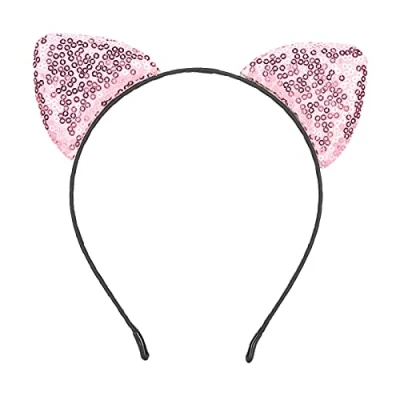 Abbildung von Katze Ohren Stirnband, Pailletten Stirnbänder Haarreif Katze, Glitzer Ohr Metall Haarreifen, Kopfschmuck für Frauen Mädchen Alltag und Partybedarf, Kostüm Karneval(02)