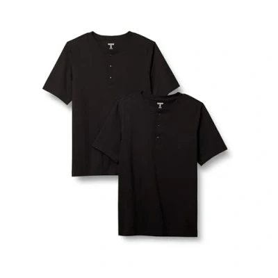 Abbildung von Amazon Essentials Herren Kurzärmliges Henley T Shirt aus Baumwolle mit normaler Passform, 2er Pack, Schwarz, M