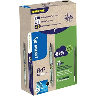 Abbildung von Pilot B2P Ecoball, Clip, Clip on Einziehkugelschreiber, Nachfüllbar, Schwarz, 1 Stück(e), Medium