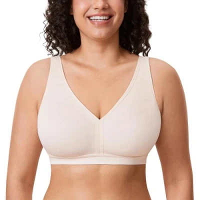 Abbildung von AISILIN Damen BH ohne Bügel Große Größen Comfy Schlaf BHS Vollschalen Soft Bequemer Rose White 105G