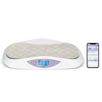 Abbildung von Hubble Connected Grow intelligente digitale Babywaage für Neugeborene und Säuglinge, großes LCD Display, weiche Wickelunterlage, 4 Sensor Technologie, Tara Hold Funktion