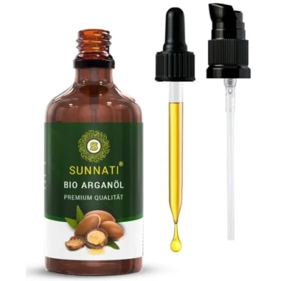Abbildung von Sunnati® Bio Arganöl Kaltgepresst für Gesicht, Haut &amp; Haare 100ml Organic Argan Oil Haaröl ohne Silikon, 100% Rein Vegan Glasflasche mit Pipette Pumpe