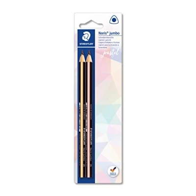 Abbildung von STAEDTLER dicker Schreiblernbleistift Noris jumbo 119, Dreikantform, ideal für die ersten Schreibübungen, sehr gute Qualität, Härtegrad 2B, 2 Bleistifte in Pastellfarben, farbig sortiert, 119 BK2 PA