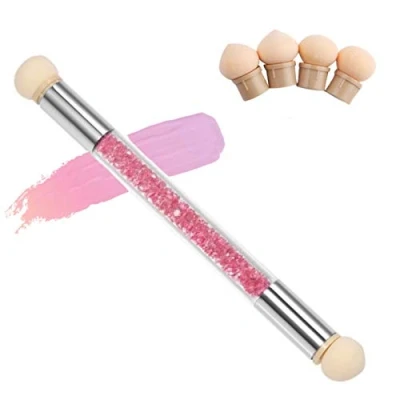 Abbildung von Nail Art Rendering Werkzeuge Schwamm undTupfpinsel, Doppelter Kopf Ombre Sponge Stick, Brush Applikator inkl. 4 Ersatzköpfe, Pigmentpinsel, Pigment Applicator