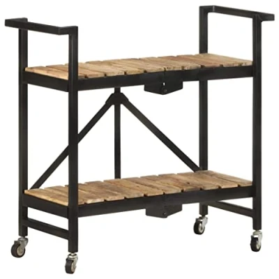 Abbildung von vidaXL Mangoholz Massiv Küchenwagen Klappbar Servierwagen Rollwagen Beistellwagen Haushaltwagen Küchentrolley Küchenregal 87x36x81cm